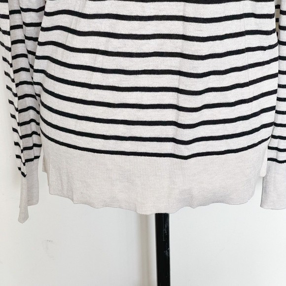 Loft Womens Sweater Medium Cardigan Button Down Striped Beige Wool Blend Ribbed - Picture 5 of 12